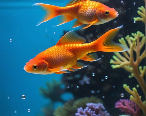 Vibrant Goldfish in Colorful Aquarium Setting