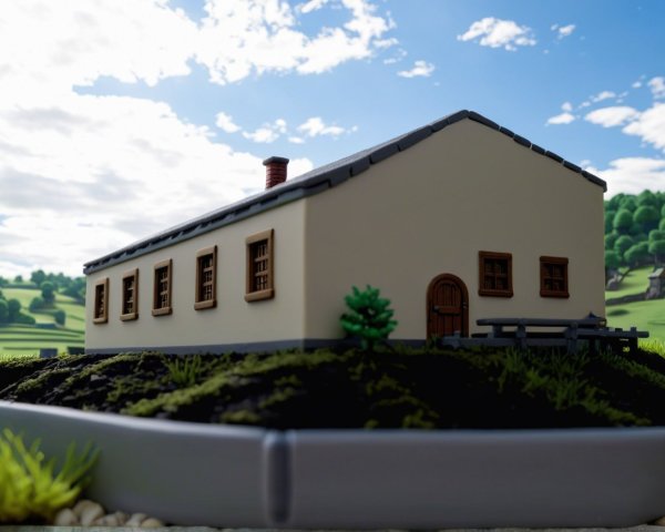 Miniature House on Landscaped Base with Rural Setting