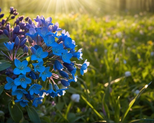 Close-Up of Vibrant Blue Flowers in Green Meadow