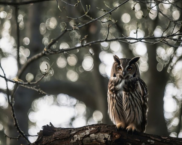 Majestic owl on a branch in a serene woodland setting