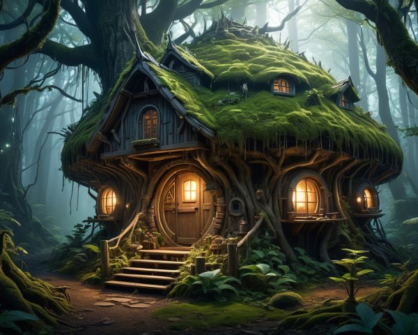 Enchanting Cottage in a Mystical Forest Setting