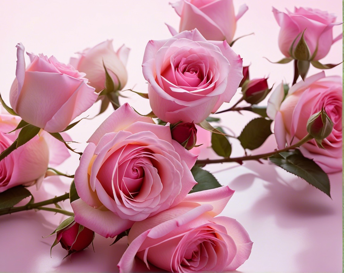 Delicate Pink Roses in Various Stages of Bloom