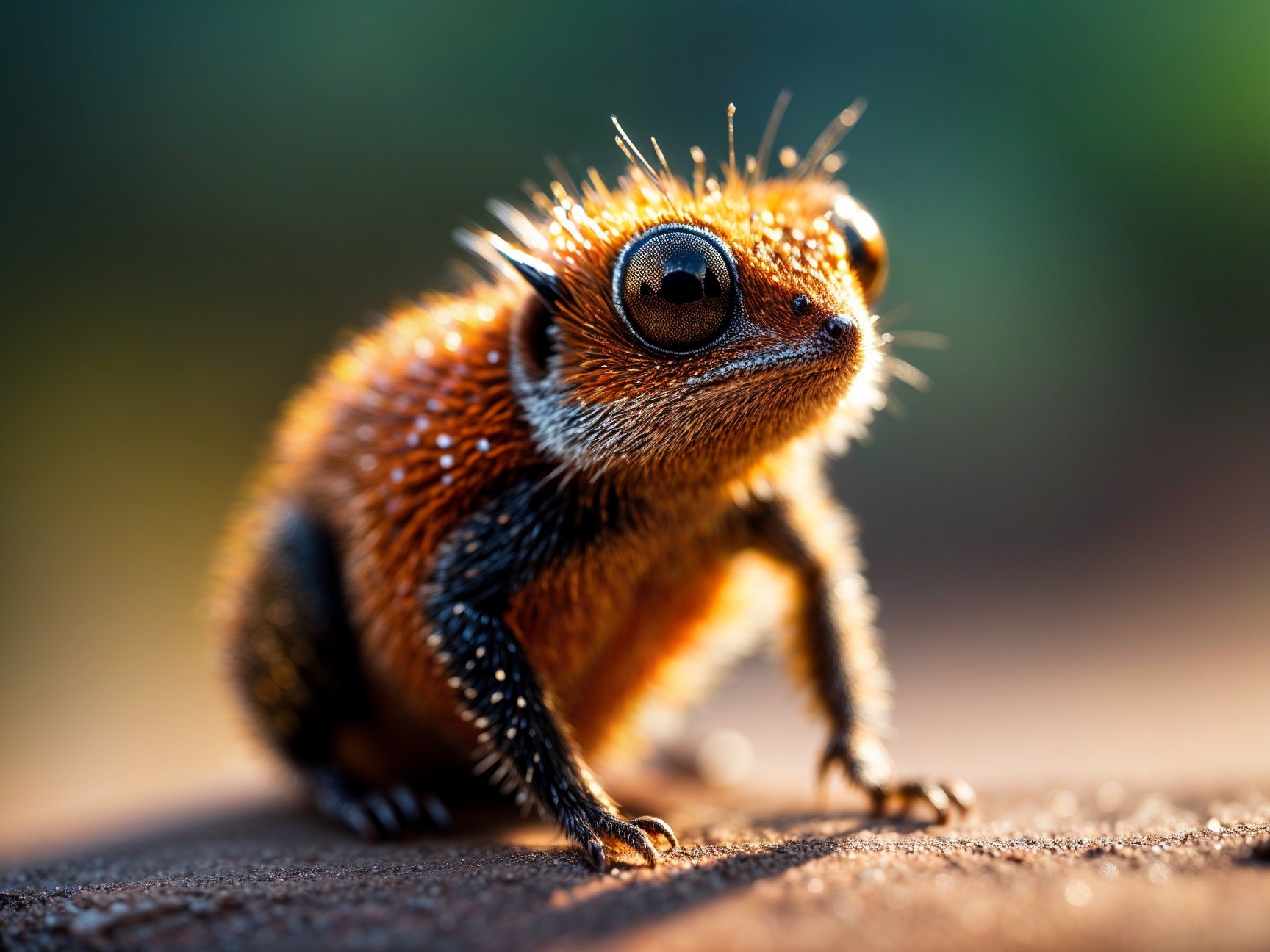 Vibrant Fuzzy Creature with Expressive Eyes and Moisture