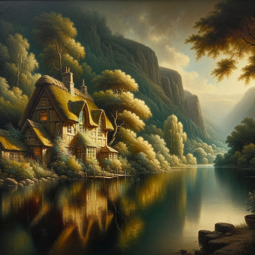 Charming Cottage by a Tranquil Lake Landscape
