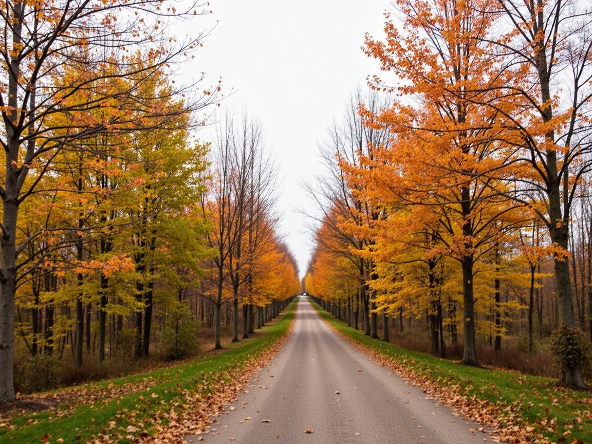 Serene Autumn Country Road with Vibrant Foliage