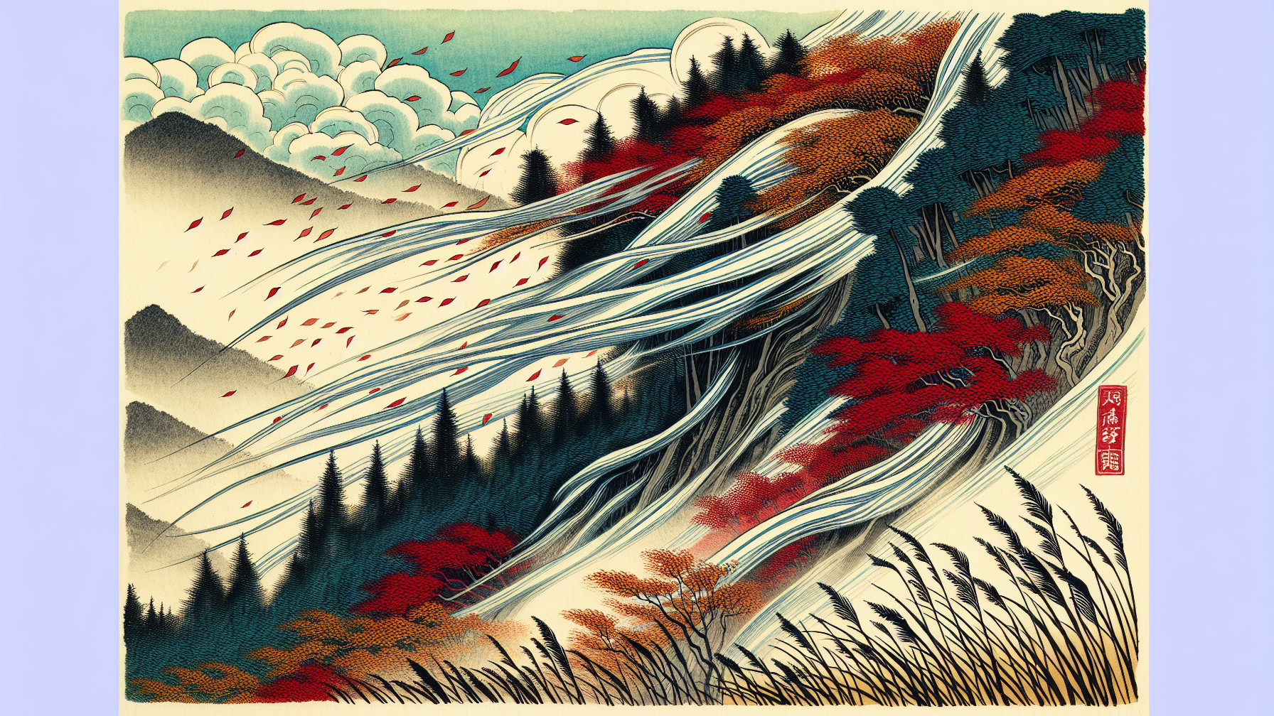 Dynamic Landscape with Flowing Lines and Rich Colors