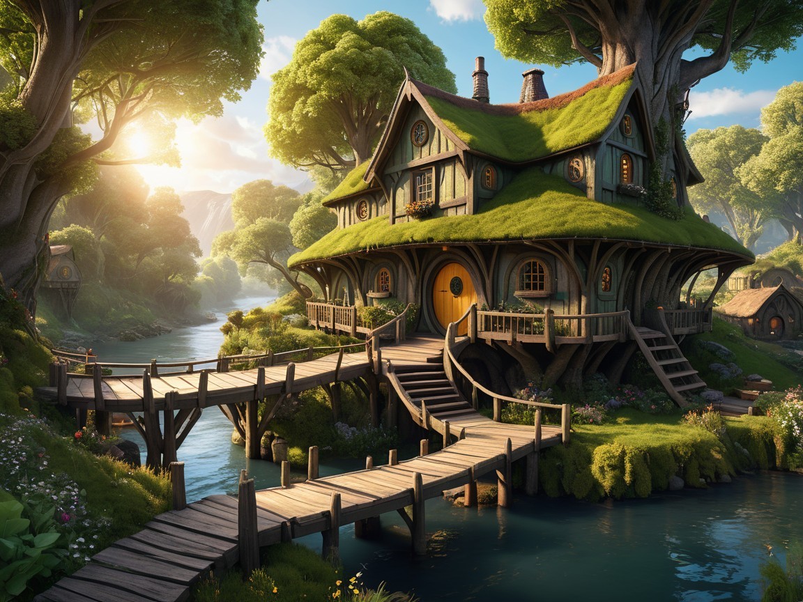 Whimsical Fairy-Tale Cottage Surrounded by Nature