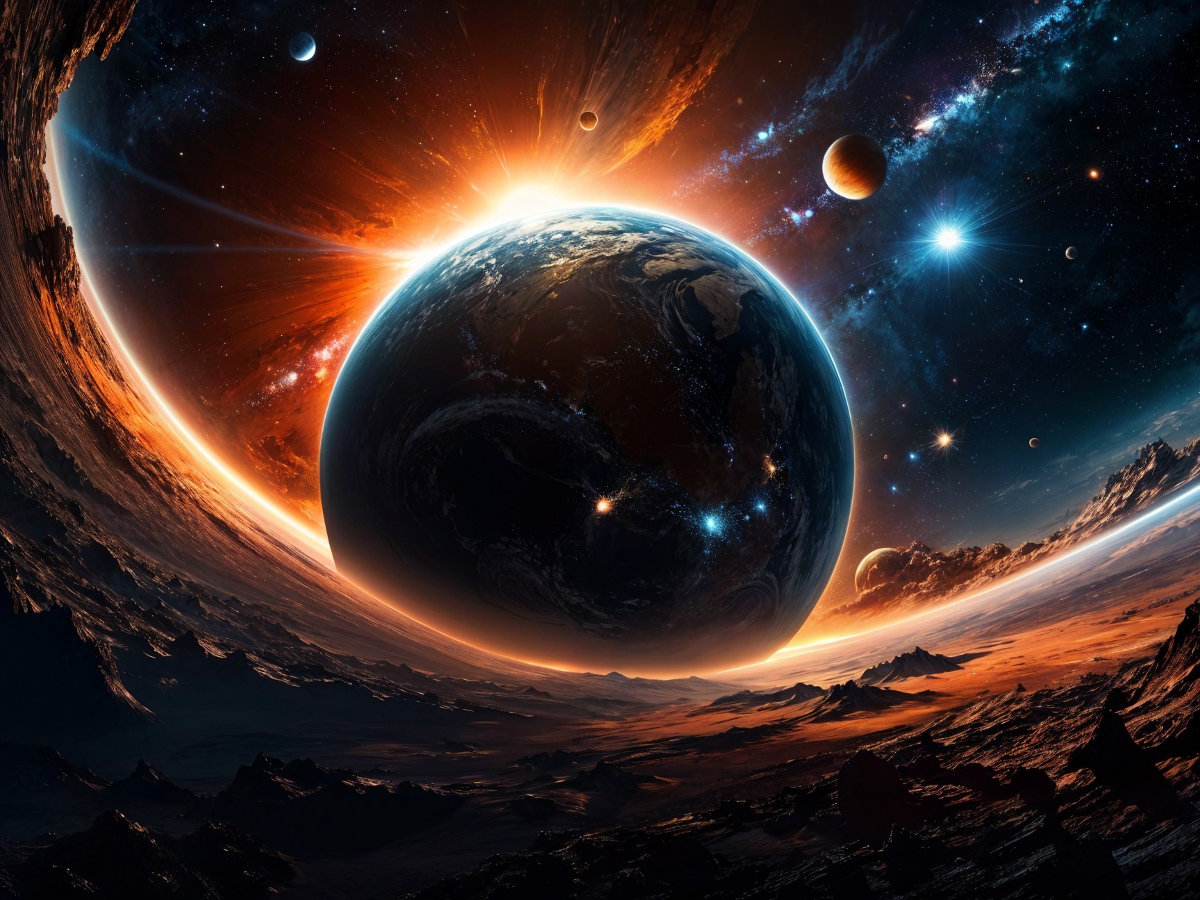 Vibrant Earth in a Swirling Galaxy Scene