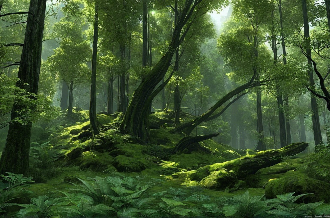 Serene Forest Scene with Soft Diffused Light
