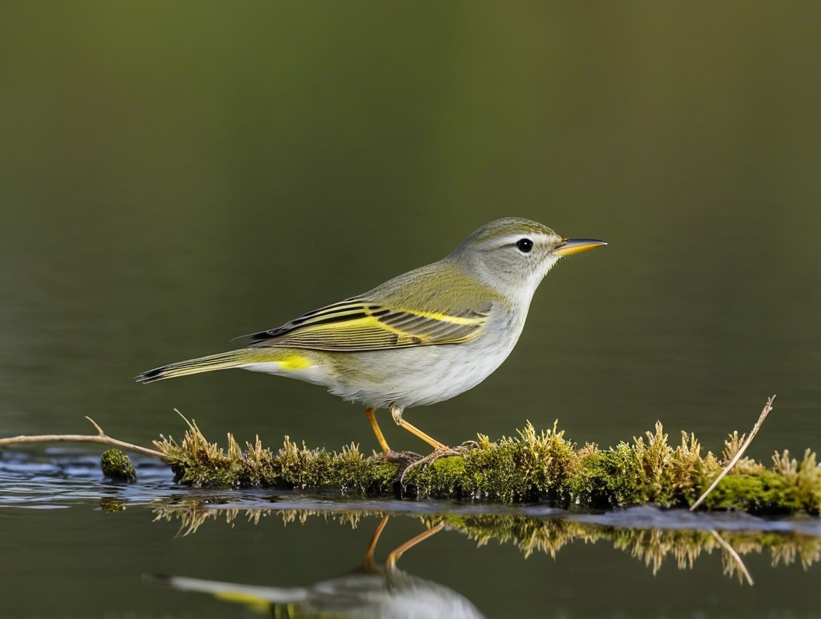 Small Grey and Yellow Bird by Calm Water's Edge
