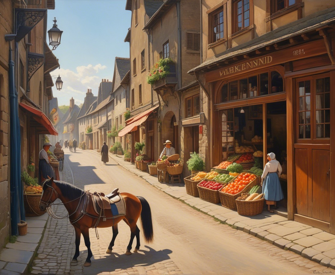Charming Village Street Scene with Historic Buildings