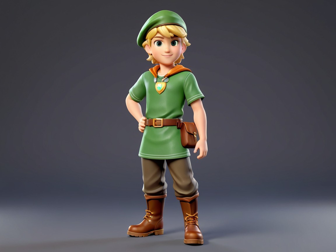 Cheerful Animated Character in Green Tunic and Cap