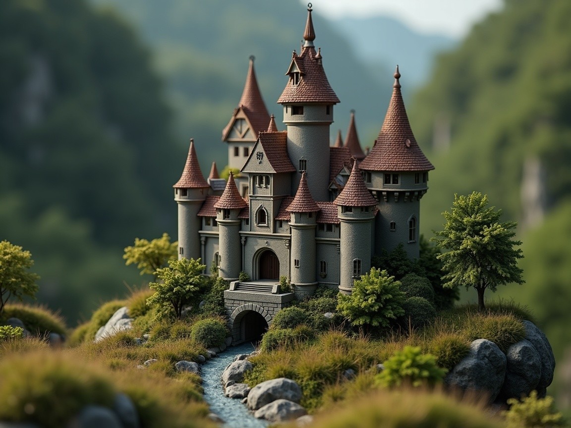 Majestic fairytale castle on a lush green hill