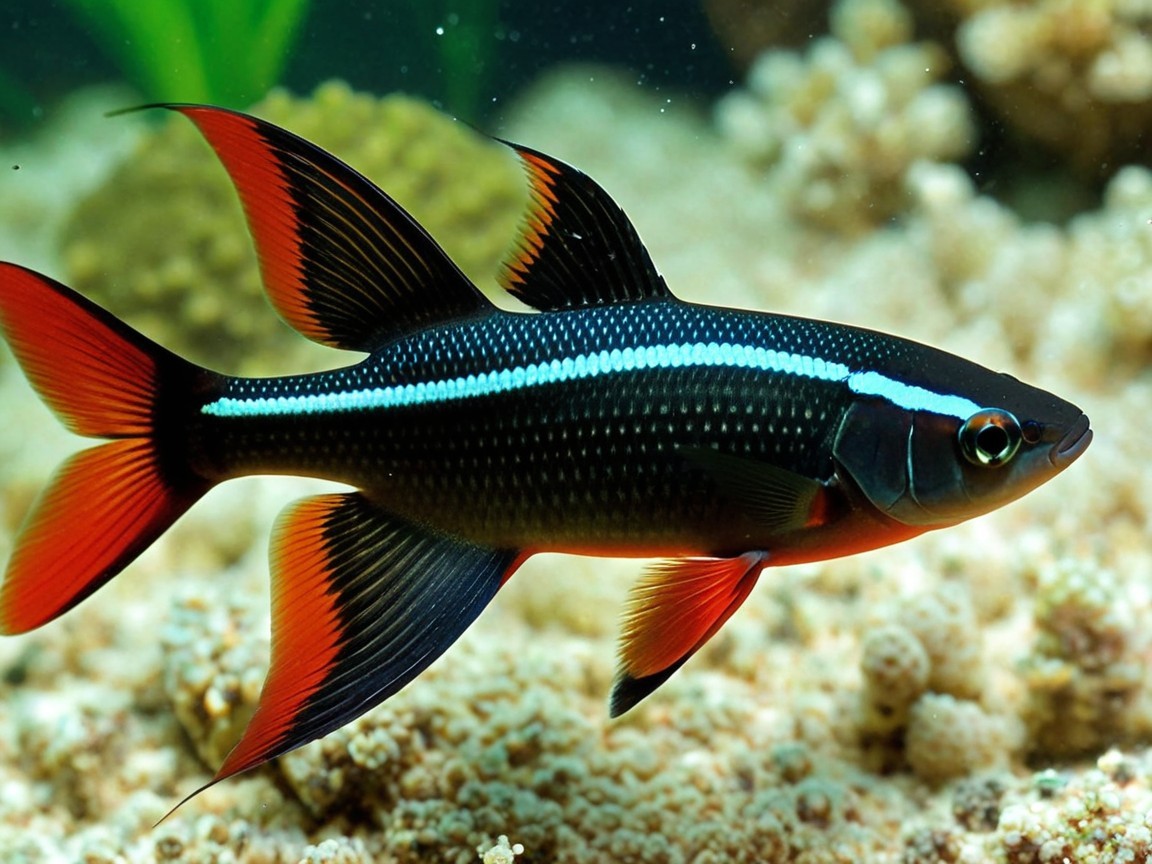 Vibrant Fish with Black and Blue Pattern in Coral Reef