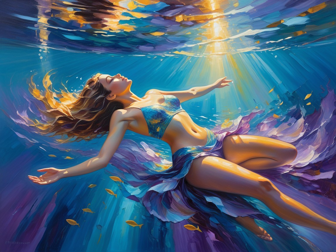 Underwater Scene of a Woman Floating Gracefully