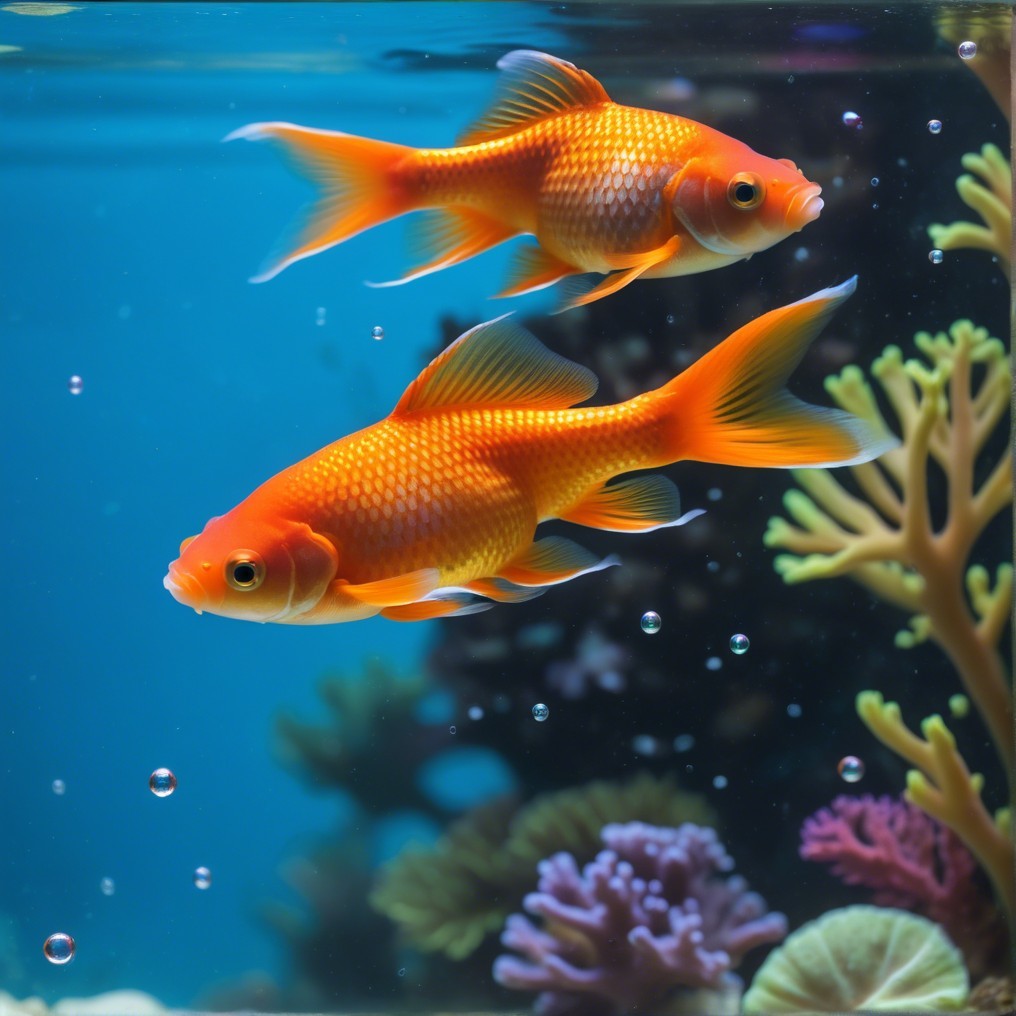 Vibrant Goldfish in Colorful Aquarium Setting