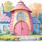 Whimsical Cottage with Vibrant Colors and Nature Surroundings