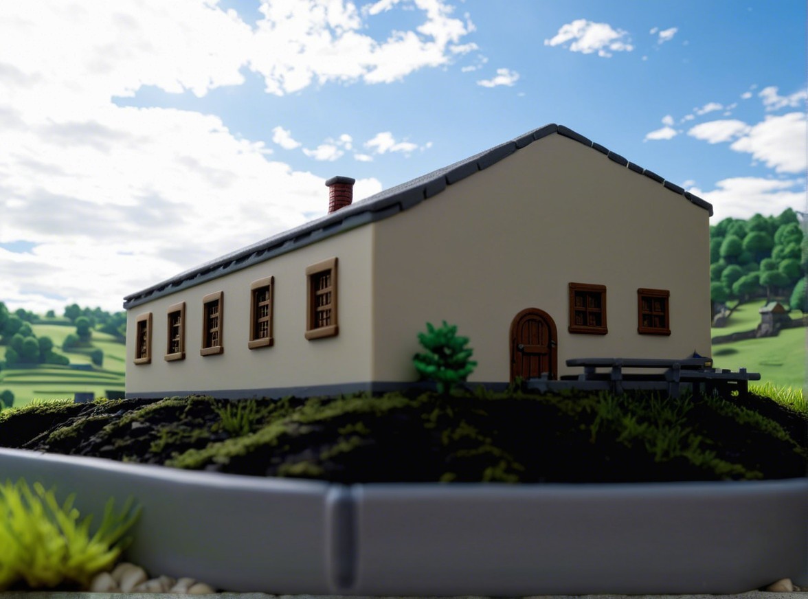 Miniature House on Landscaped Base with Rural Setting