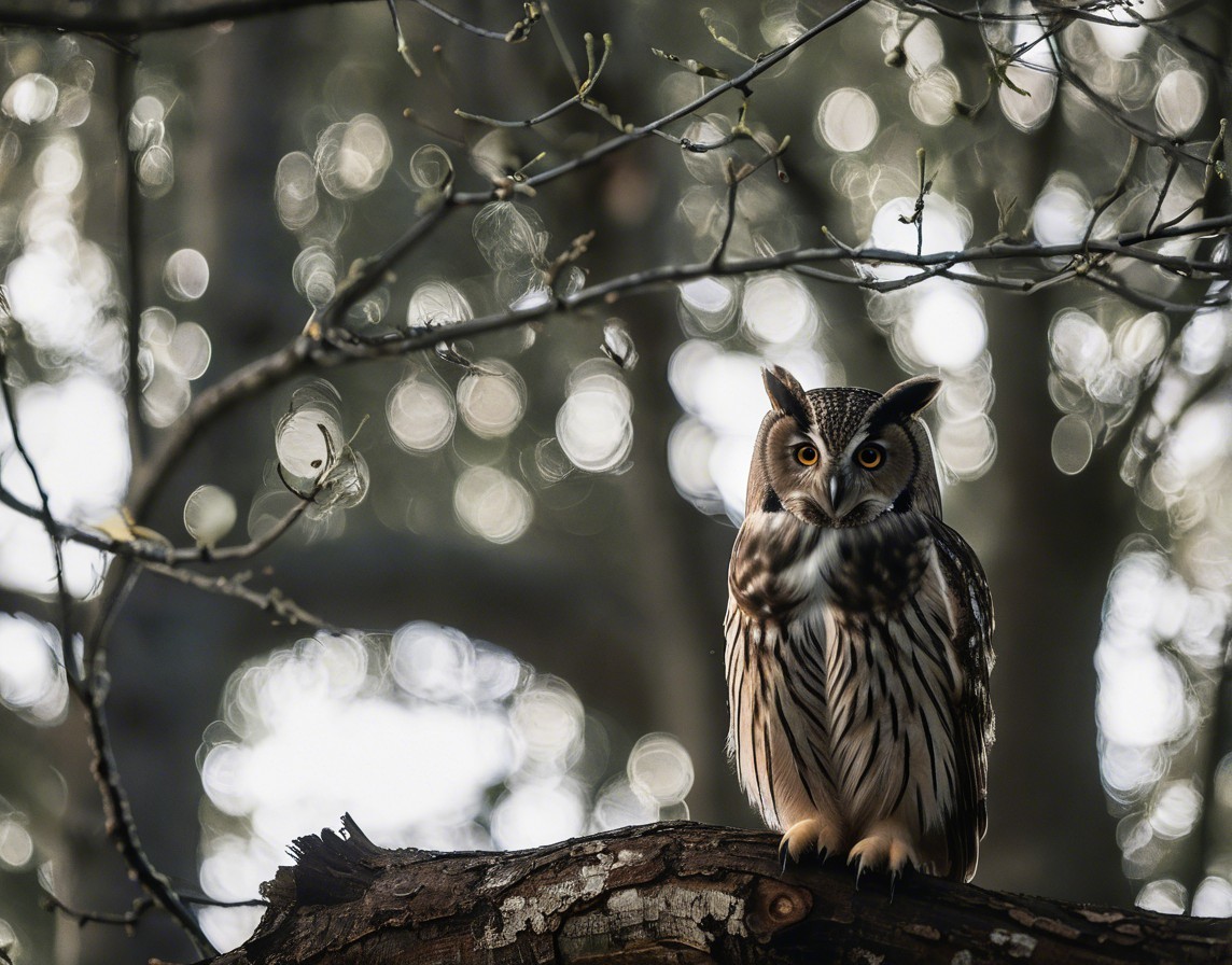Majestic owl on a branch in a serene woodland setting