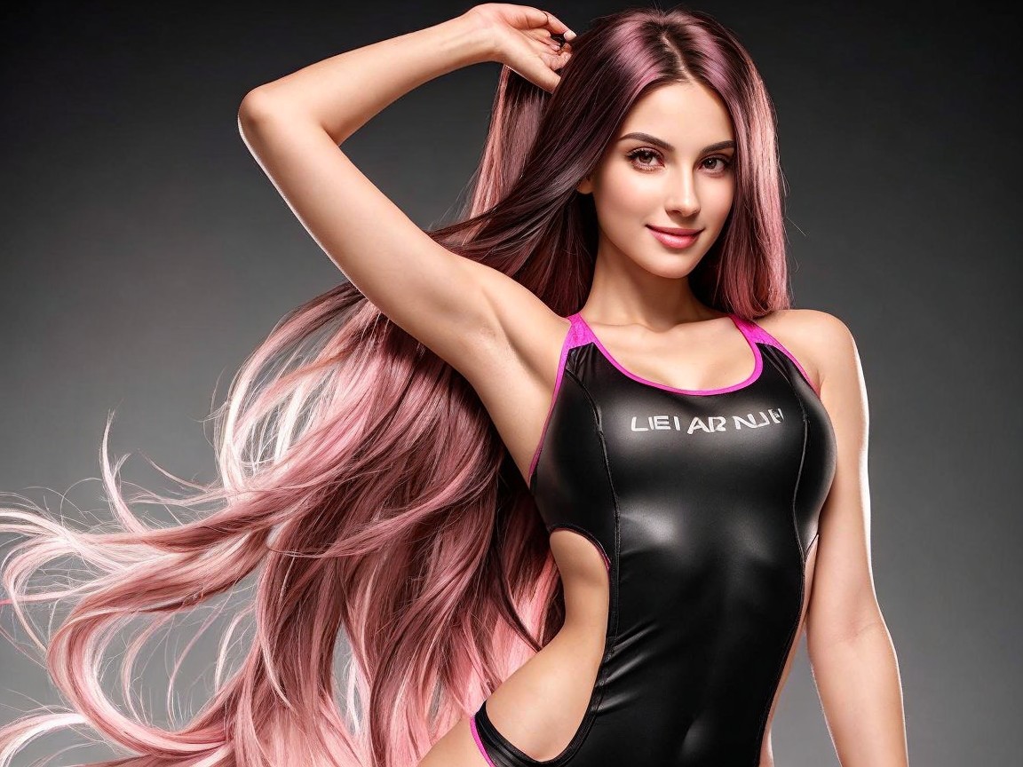 Confident Pose in Modern Black Swimsuit with Accents
