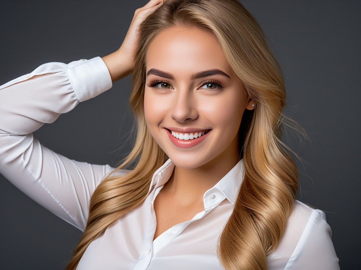 Warm Portrait of a Young Woman in White Blouse