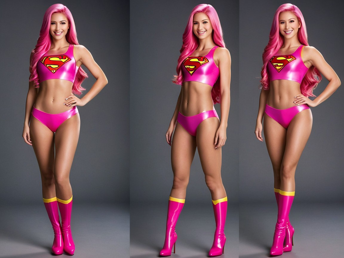 Superhero-Inspired Outfit with Pink Crop Top and Boots