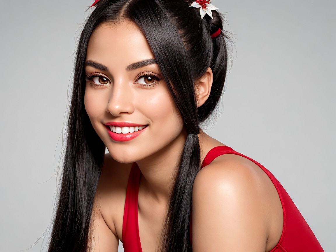 Portrait of a Young Woman in Red Swimwear