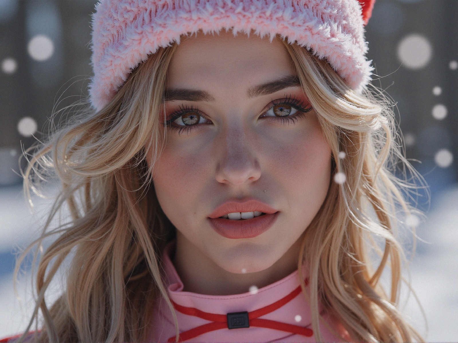 Close-up Portrait of a Young Woman in Winter Setting