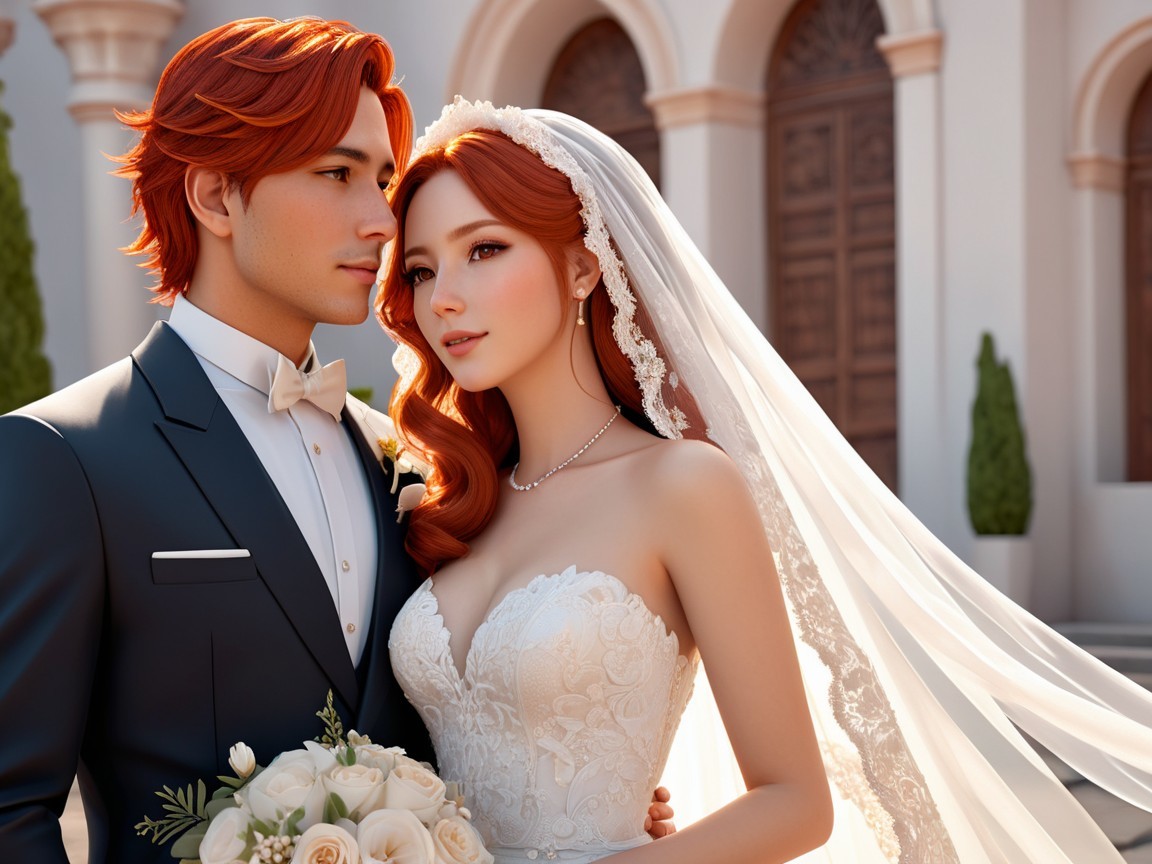 Elegant Couple in Outdoor Wedding Setting