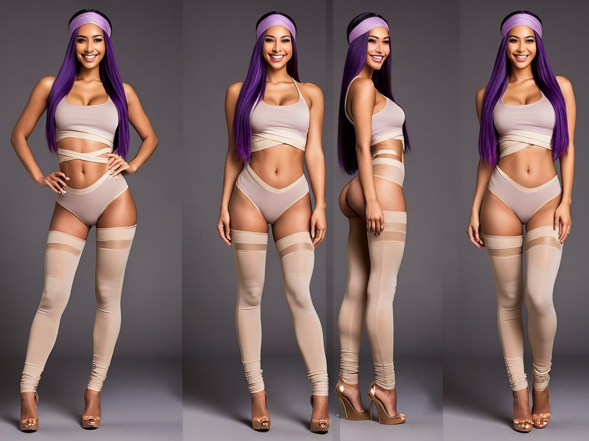 Confident Model in Stylish Nude Sports Bra and Stockings