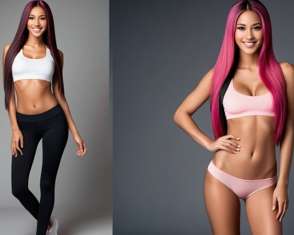 Stylish Young Woman in Fitness Attire with Pink Highlights