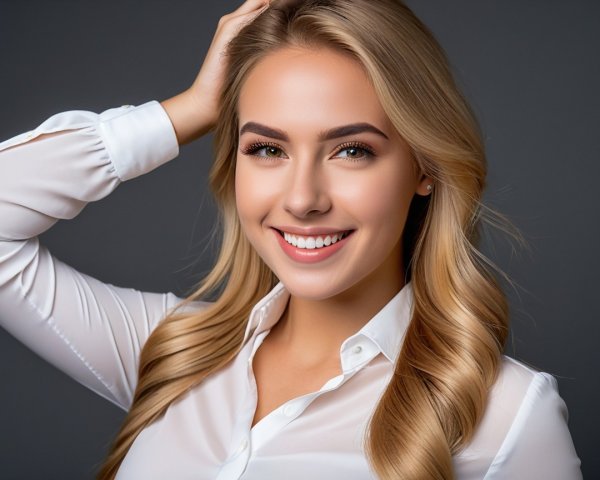 Warm Portrait of a Young Woman in White Blouse