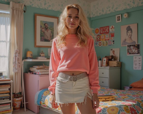 Cozy Room with Young Woman in Pastel Fashion