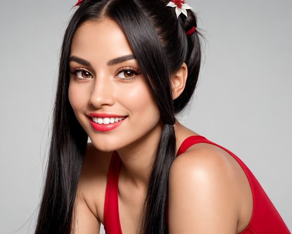 Portrait of a Young Woman in Red Swimwear