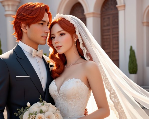Elegant Couple in Outdoor Wedding Setting