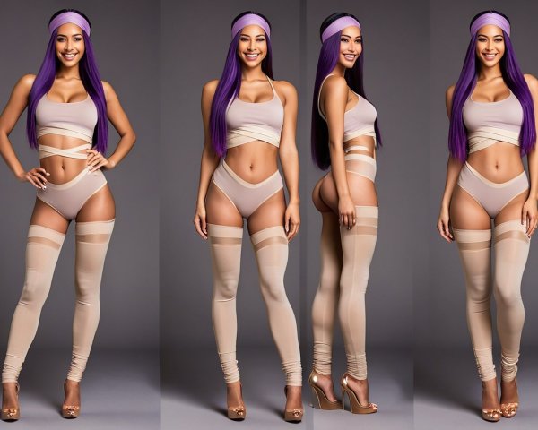 Confident Model in Stylish Nude Sports Bra and Stockings