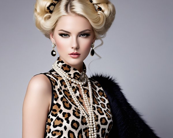 Glamorous Model with Platinum Hair and Leopard Top
