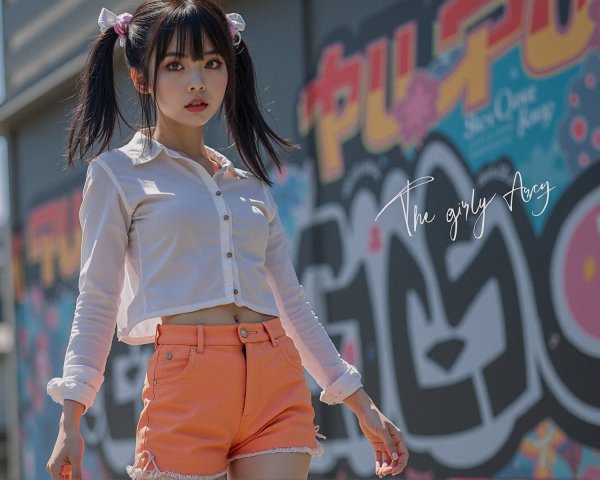 Young woman in urban setting with graffiti backdrop