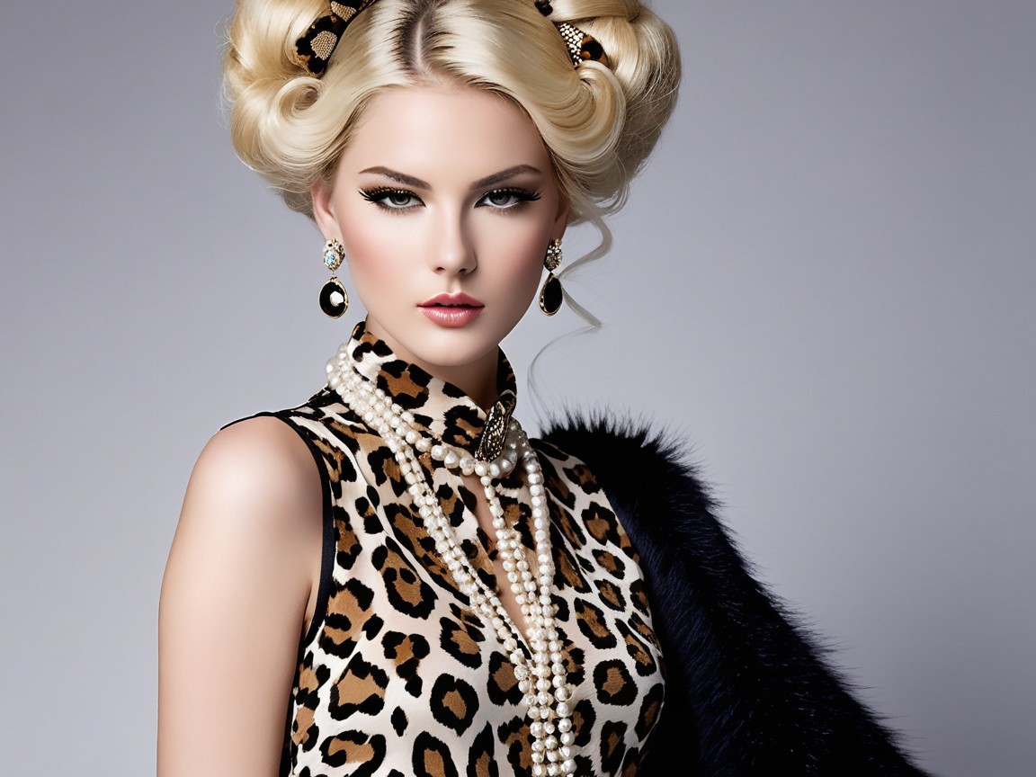 Glamorous Model with Platinum Hair and Leopard Top