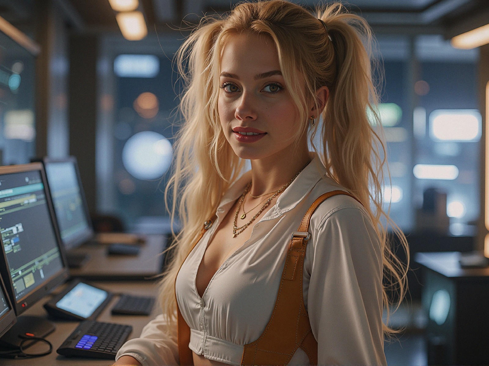 Young Woman in Modern Workspace with Tech Devices