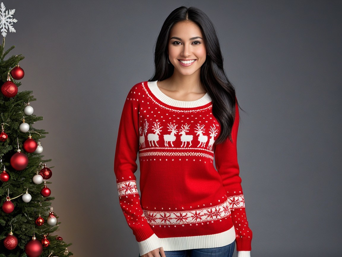 Smiling Individual by Decorated Christmas Tree