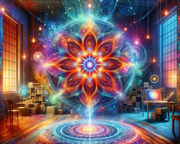 Vibrant Ethereal Space with Mandala and Cosmic Patterns