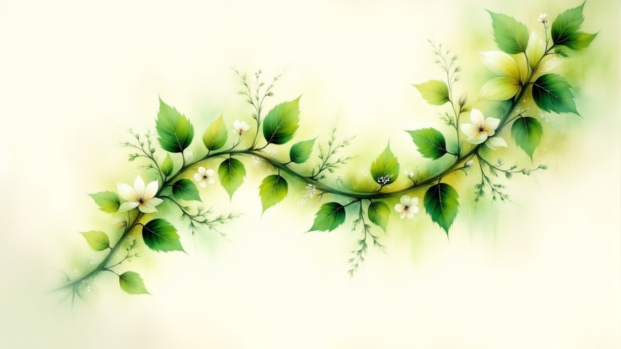 Delicate Vine with Green Leaves and White Flowers