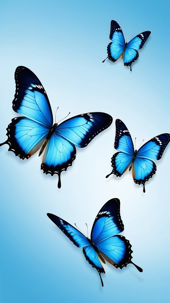 Blue Butterflies on Soft Blue Background with Patterns