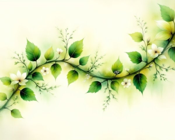 Delicate Vine with Green Leaves and White Flowers