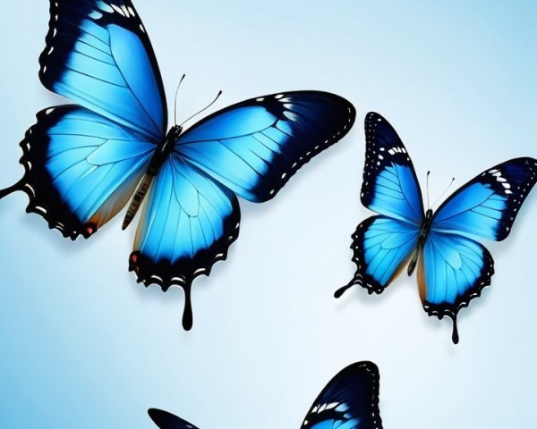 Blue Butterflies on Soft Blue Background with Patterns