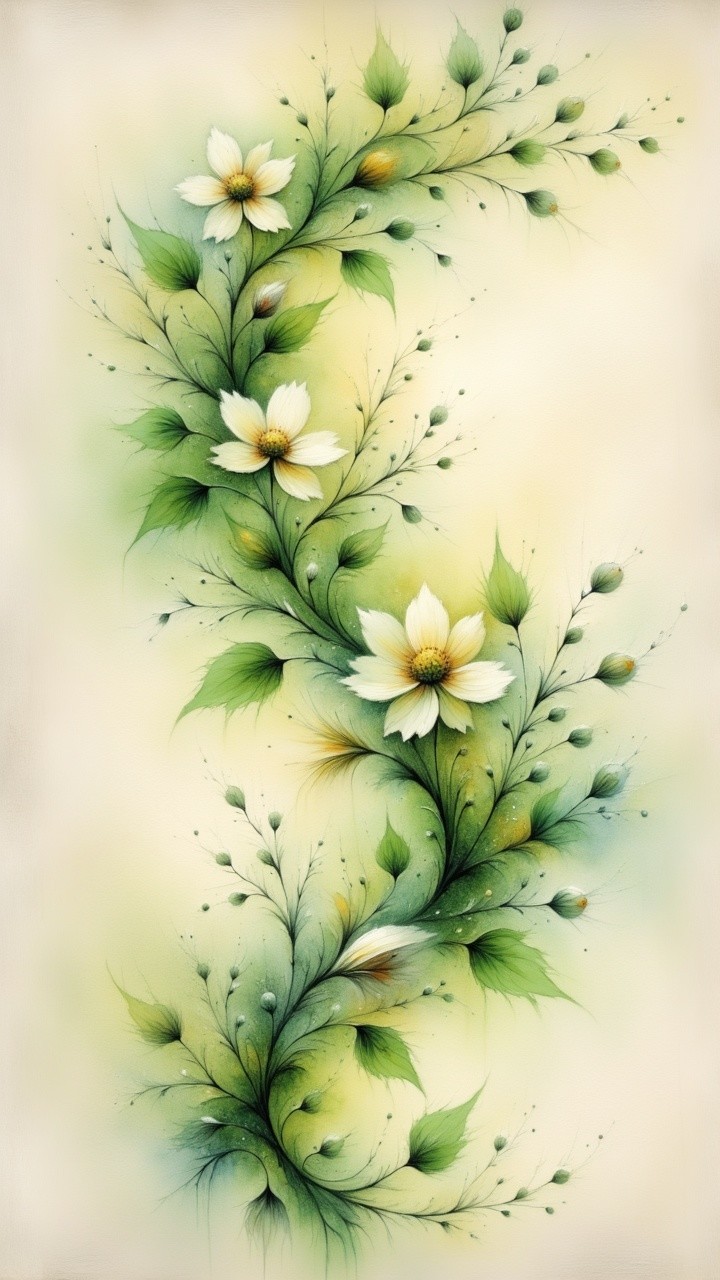 Delicate Floral Design with Green Leaves and White Flowers