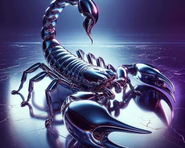 Futuristic Metallic Scorpion on Reflective Surface