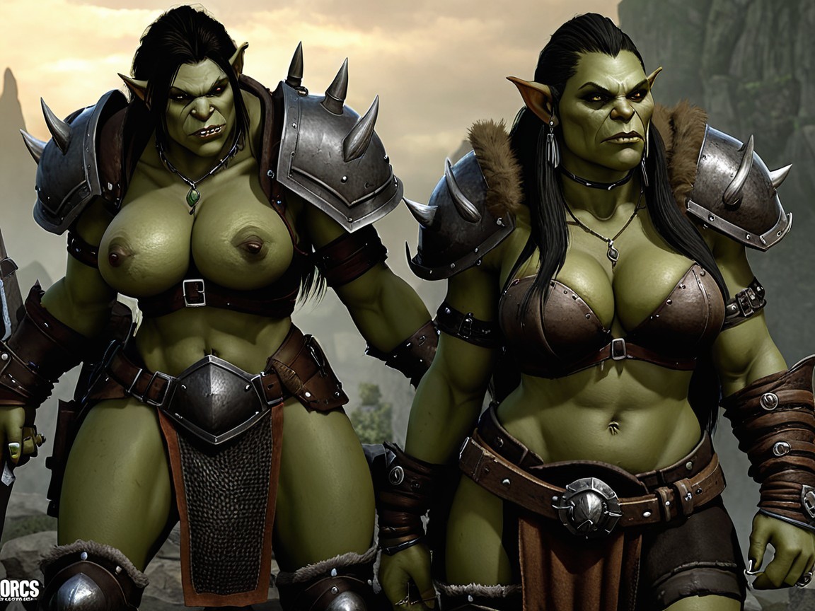 Powerful Orc Warriors in Rugged Armor and Landscape