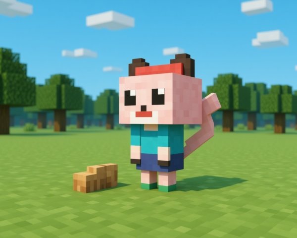 Pixelated Cat Character in Whimsical Landscape